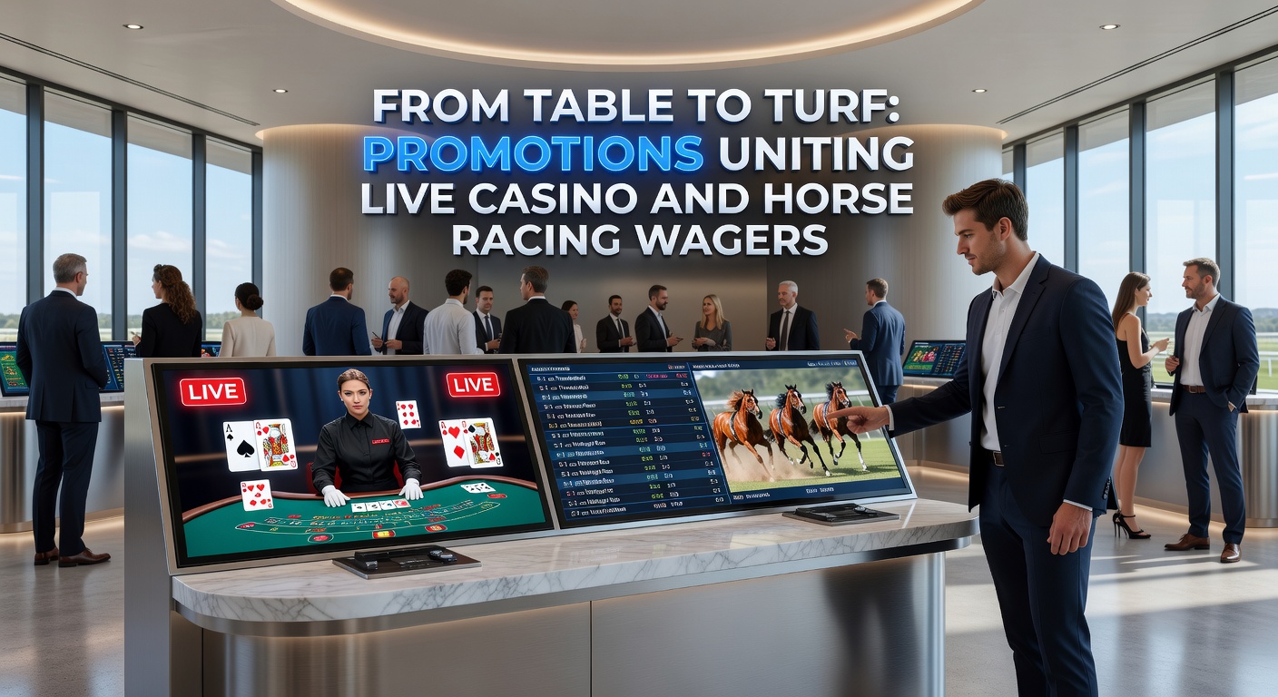 Live-Casino-Tisch mit Pferderennen-Übertragung im Hintergrund, symbolisierend die Verbindung zweier Wettsportarten