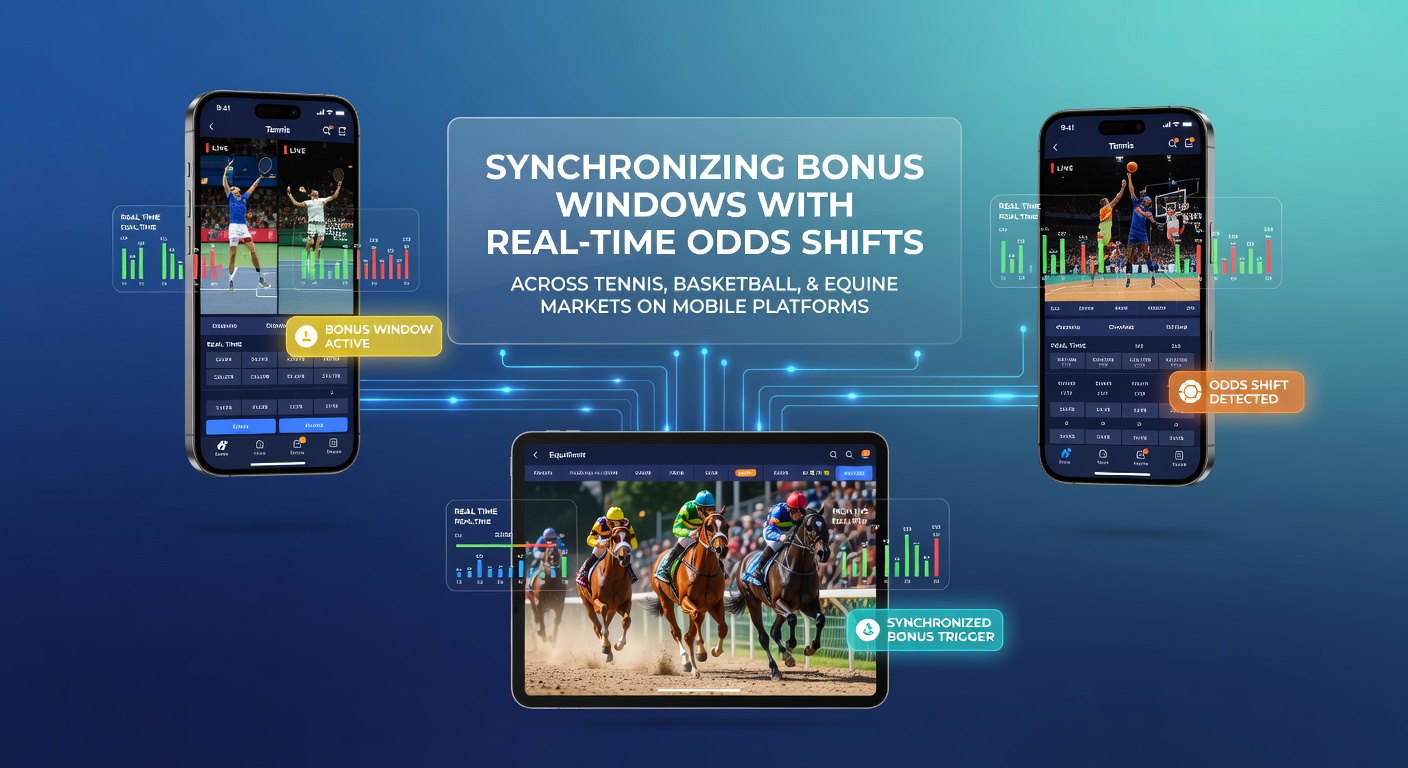 Mobile App-Oberfläche zeigt synchronisierte Bonusfenster und Quotenaktualisierungen in Tennis- und Basketball-Märkten