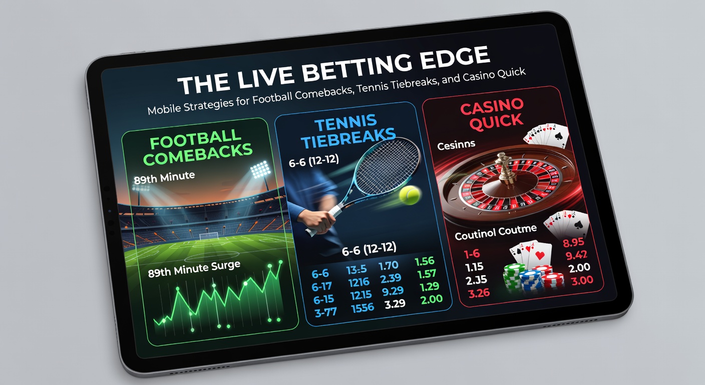 Tennis-Spieler in einem intensiven Tiebreak, mit Smartphone-Overlay für Live-Quoten